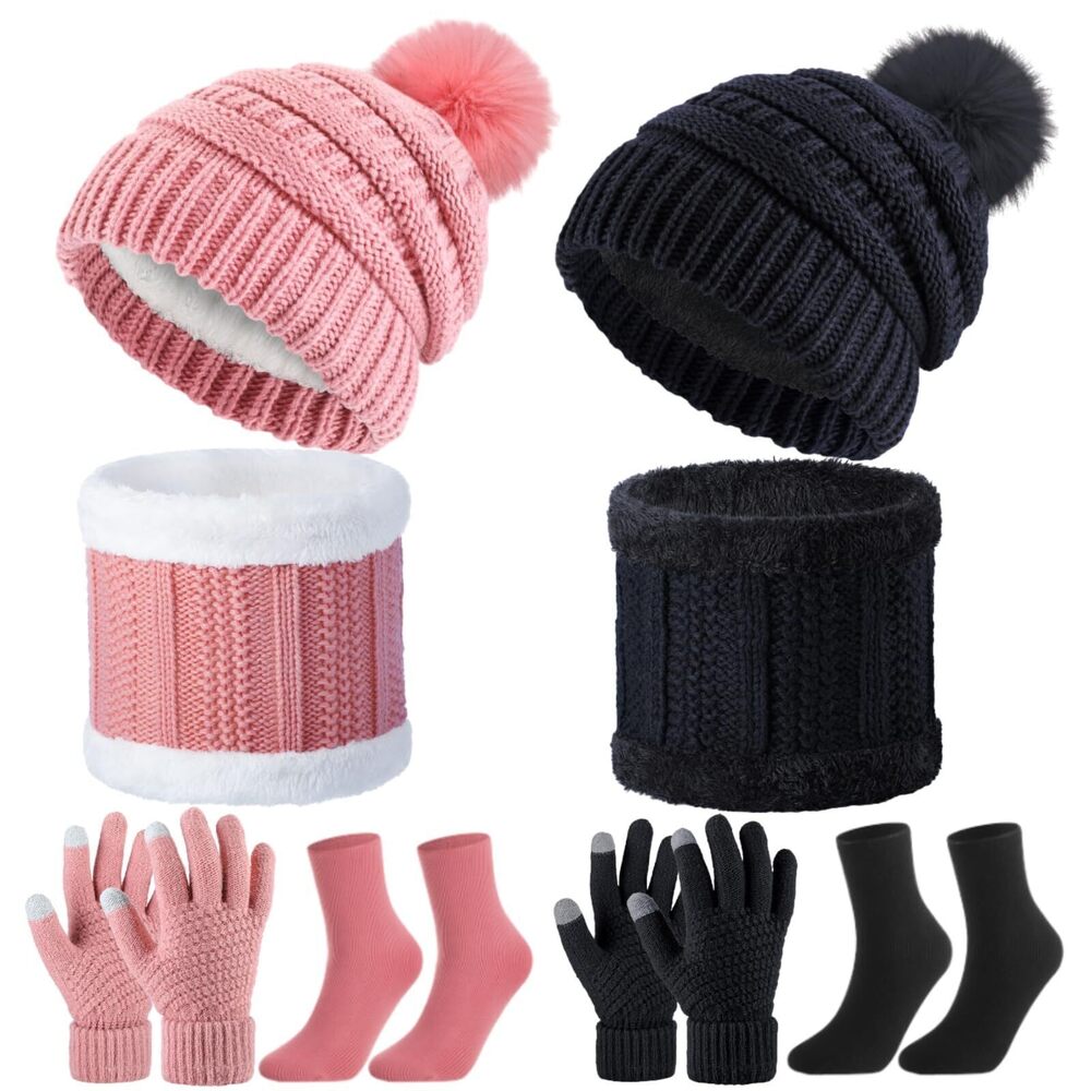 3552 8 Pcs Winter Fleece Lined Beanie Hat Scarf Sock Skiing Warm Set